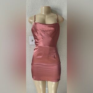 Derek Heart Satin Midi Dress in Pink party cocktail night out midi